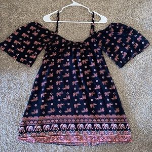 Off the shoulder, elephant print dress